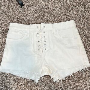 Express Cream High Waist Lace-Up Shorts